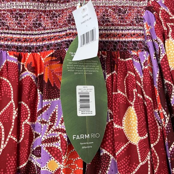 Farm Rio Dress Womens Large Purple Sweet Floral Mini Smocked Puff Sleeve‎ Boho - Picture 13 of 15